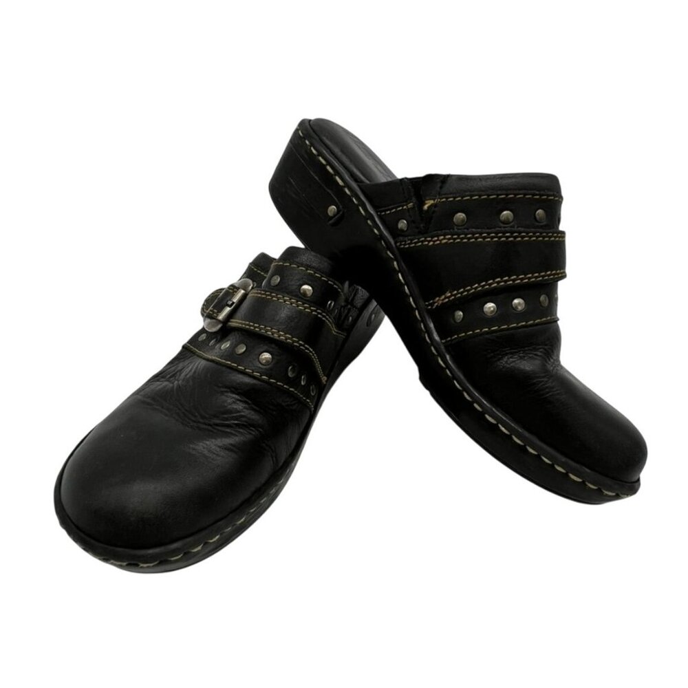 Born Clogs Comfort Shoes Womens 9M Leather Studded Slip-On Clogs Buckle Y2K